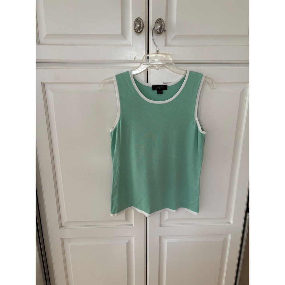 Josephine Women Mint Green Knit‎ Tank Top White Trim Rayon Size S and cardigan